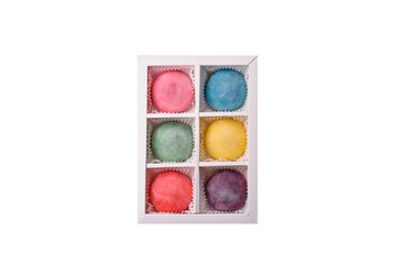Japanese mochi, ice cream or Asian sweets with fruit filling. Mochi of different colors