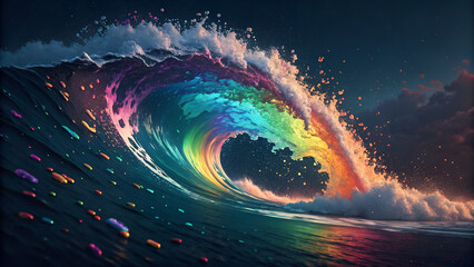 Digital Glitch Wave – Futuristic Pixel Rainbow Fragment Effect

