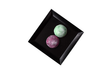 Japanese mochi, ice cream or Asian sweets with fruit filling. Mochi of different colors