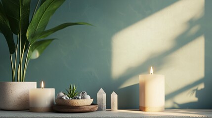 Serene Spa Room with Crystals and Candles for Relaxation