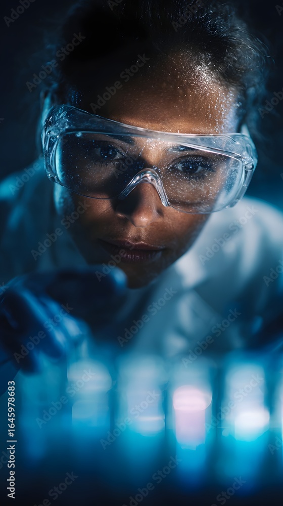 Poster scientist developing a vaccine in a laboratory setting