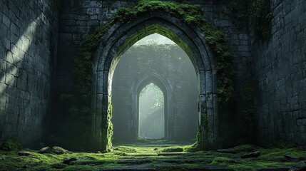 A dark, eerie, old, and mysterious looking archway