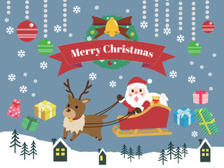 サンタとトナカイが聖夜にプレゼントを届けに行く