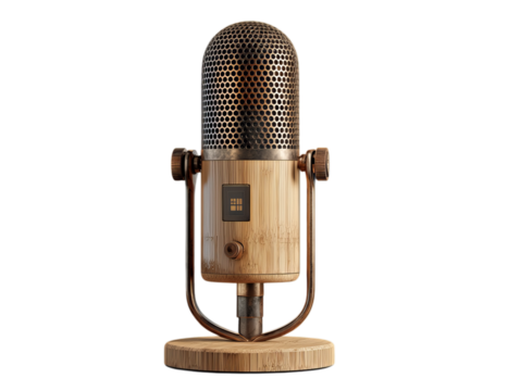 Vintage retro microphone on a stand isolated on transparent background