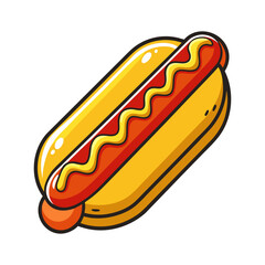 Delicious hot dog with mustard drizzle in clean flat vector style, perfect for food illustrations, restaurant menus, and fast food branding