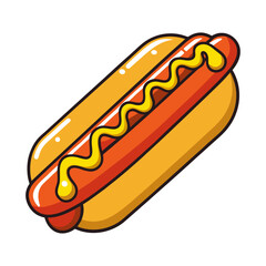 Delicious hot dog with mustard drizzle in clean flat vector style, perfect for food illustrations, restaurant menus, and fast food branding
