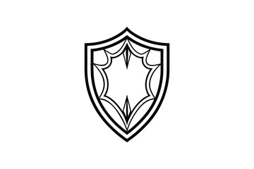 Simple black and white shield logo design element with decorative inner shape on plain white background silhouette