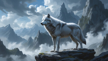 Winter wolf in the mountains