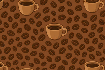 Obraz premium Coffee Cup Delight: Artistic image presenting the seamless patterns of coffee cups and coffee beans, creating a sensory experience that embodies the essence of coffee culture.