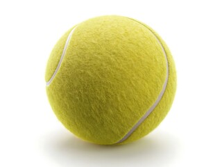 Closeup of a bright yellow tennis ball isolated on white background, perfect for sports enthusiasts and graphic designers seeking a clean and versatile image