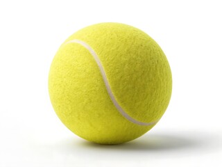 A vibrant yellow tennis ball isolated on a white background, ideal for sportsthemed designs and promotional materials, offering a clean and professional look