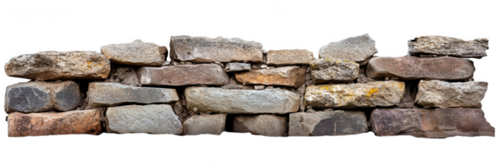 Rough stone wall isolated on transparent background