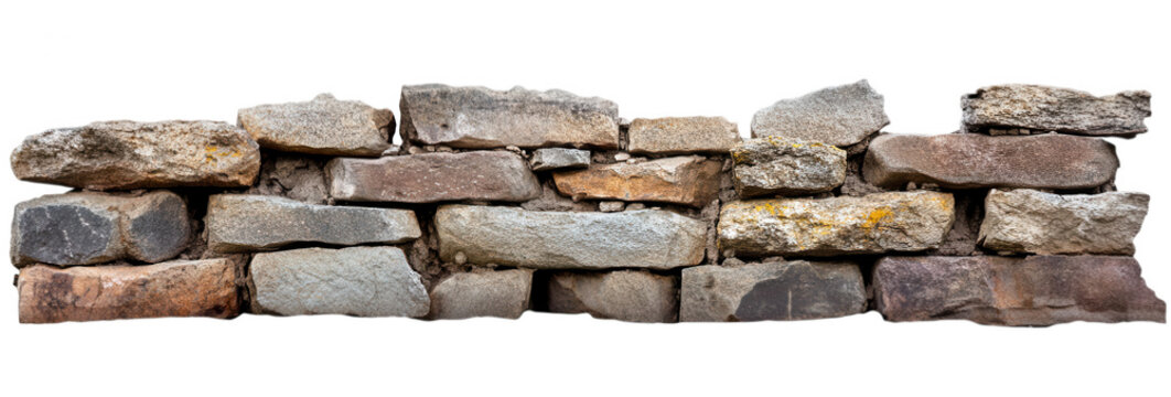 Rough stone wall isolated on transparent background