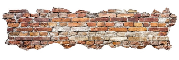Damaged brick wall surface with rough texture isolated on transparent background