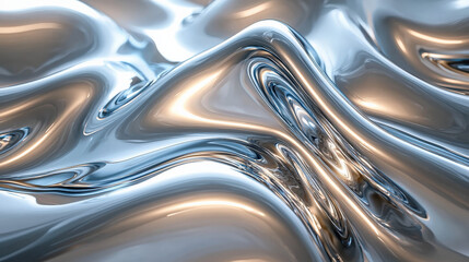 Flowing metallic waves abstract art digital creation smooth environment close-up view modern aesthetic