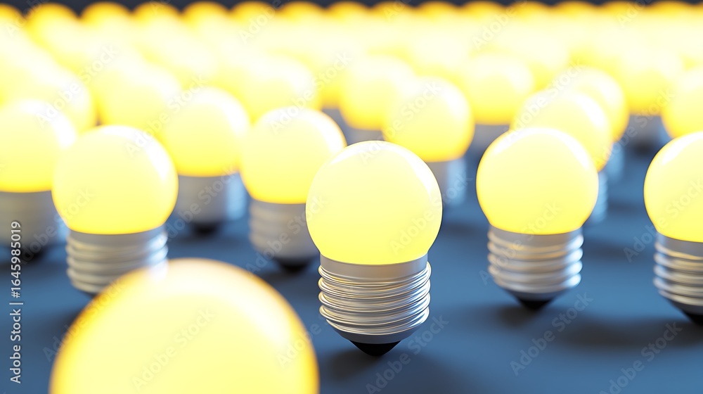 Poster numerous glowing light bulbs arranged in a repeating and illuminated pattern