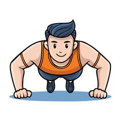 Obraz premium Cartoon illustration of a man performing push-ups, showing a healthy lifestyle and exercise.