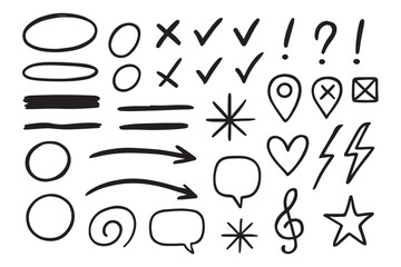 Aesthetic ink doodle pack with visible pen strokes