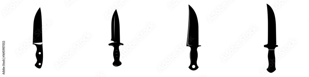 Poster knife silhouettes arranged in a row showcasing different styles and designs against a plain backgrou