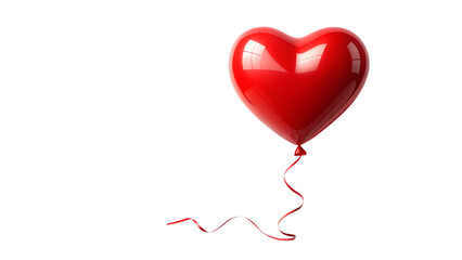 3d illustration of a single red heartshaped balloon with a ribbon, isolated on a transparent background
