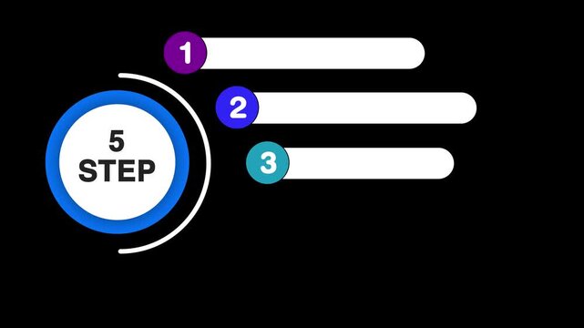 Animated infographic design of 5 steps. Each step is represented with smooth animation. animated 5-step infographic modern design style for business