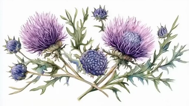 Delicate Thistle Blossom Watercolor: Elegant Floral Arrangement Design Element