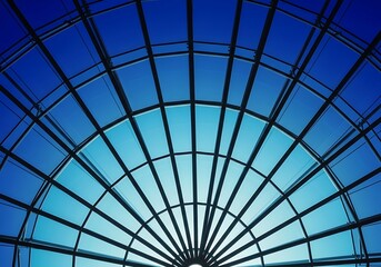 Naklejka premium Geometrical glass dome with symmetrical lines capturing sunlight and architectural brilliance