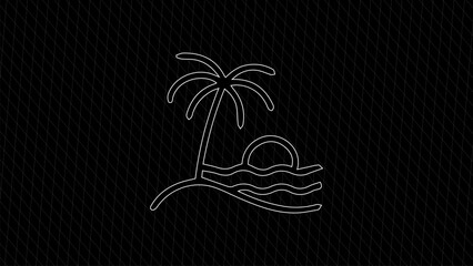 Palm Tree and Sunset on the Beach Outline Icon Vector Background