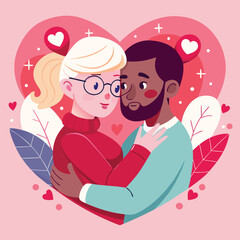 Loving Couple Embracing in Heart-Shaped Design