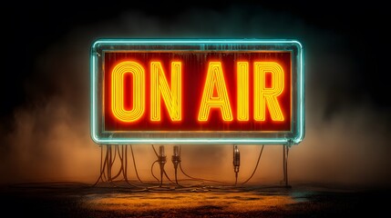 On air neon sign broadcasting live streaming podcast radio station recording studio
