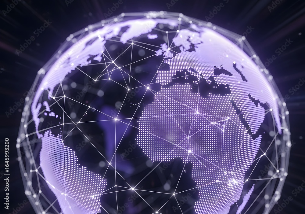 Poster digital globe with interconnected network lines illustrating global connectivity and data flow