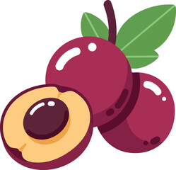 Fresh ripe plum fruit with leaf isolated