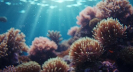 Fototapeta premium Vibrant Coral Reef with Sunbeams Underwater