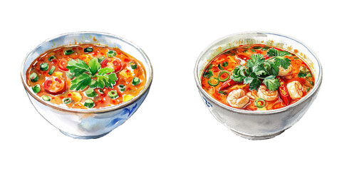 tom yam goong watercolor vector illustration