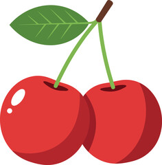 Vibrant red cherries with green leaf fresh fruit illustration