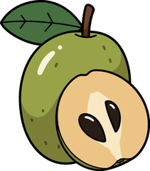 Fresh soursop fruit whole and halved tropical food