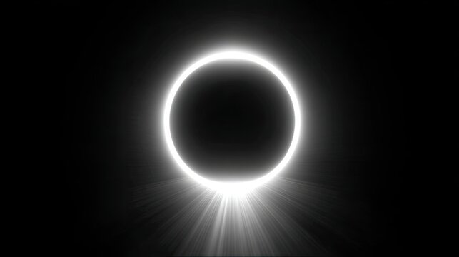 Bright white ring, radiating light on a black background