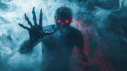 Nightmarish Creature Emerging from the Smoke A Terrifying Digital Painting of a Ghastly Being