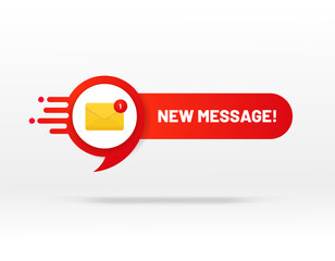 New message notification concept on realistic smartphone mockup. New email pop up. Incoming, open messaging. Chatting, mail, post, letter symbol, sign, emblem with new notification for UI UX website