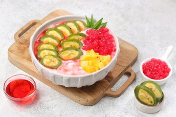 Es Pisang Ijo. Green banana ice is a type of typical food from the Makassar tribe in South...
