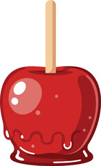 Glossy red candy apple on stick sweet treat