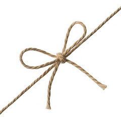 A closeup of string or twine tied in a bow isolated on transparent and white background