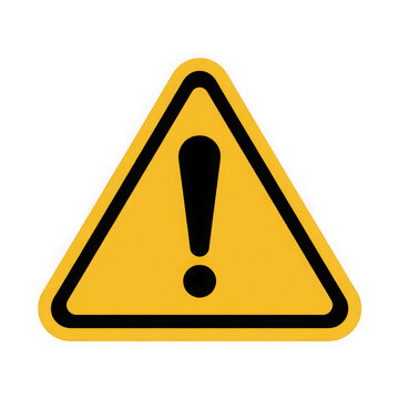 A vector silhouette of a yellow triangle sign with a black exclamation mark isolated on white and transparent background