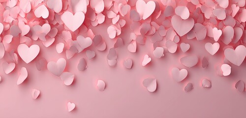 Pink hearts falling on a soft pink background
