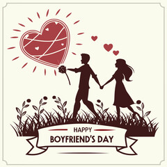 Romantic Silhouette Couple Celebrating Happy Boyfriend's Day