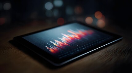 Glowing digital graph on tablet screen displays growth trends