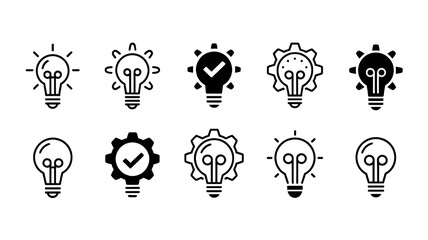 Collection of ten light bulb icons representing ideas and innovation