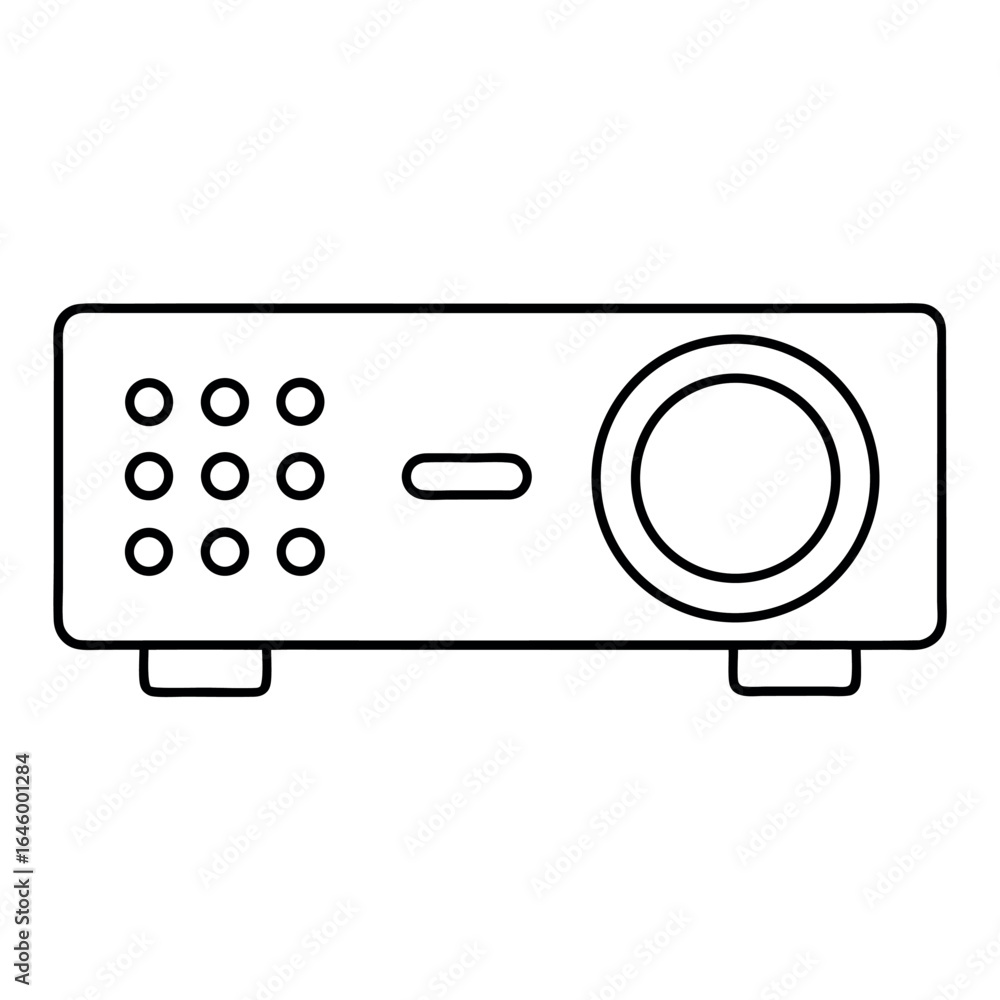 Poster simple compact projector with lens and control buttons clean design