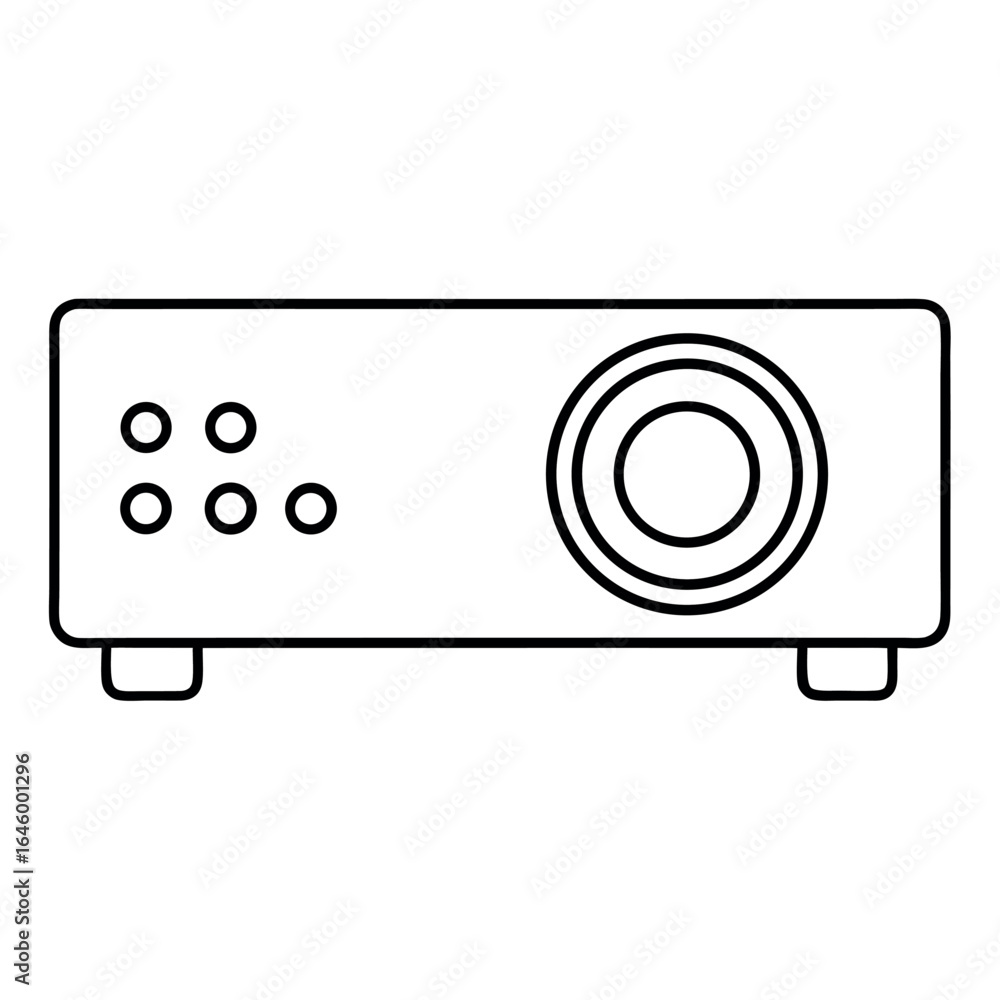 Poster compact projector with lens and control buttons simple graphic illustration