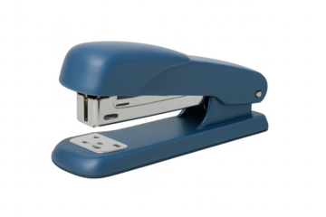 Blue stapler on transparent background, ready for stapling documents